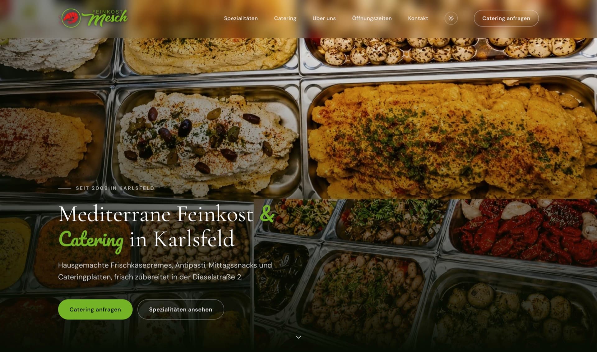 Screenshot der Feinkost Mesch Website
